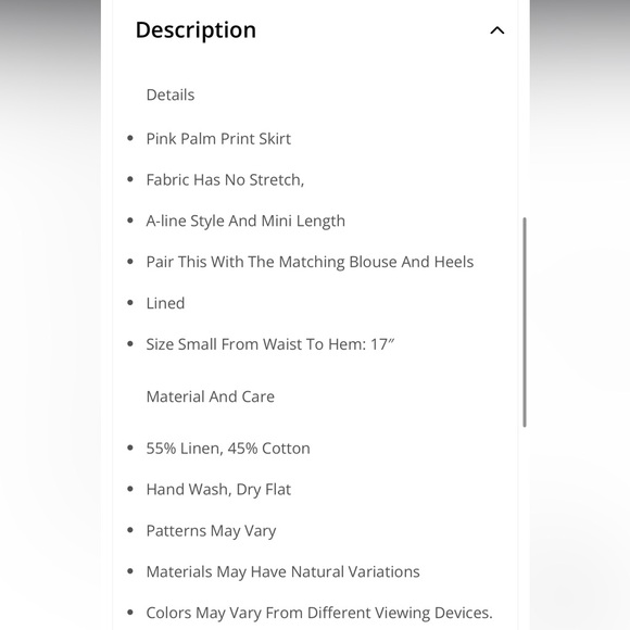 NWOT Pink Palm Print Skirt - Picture 6 of 6